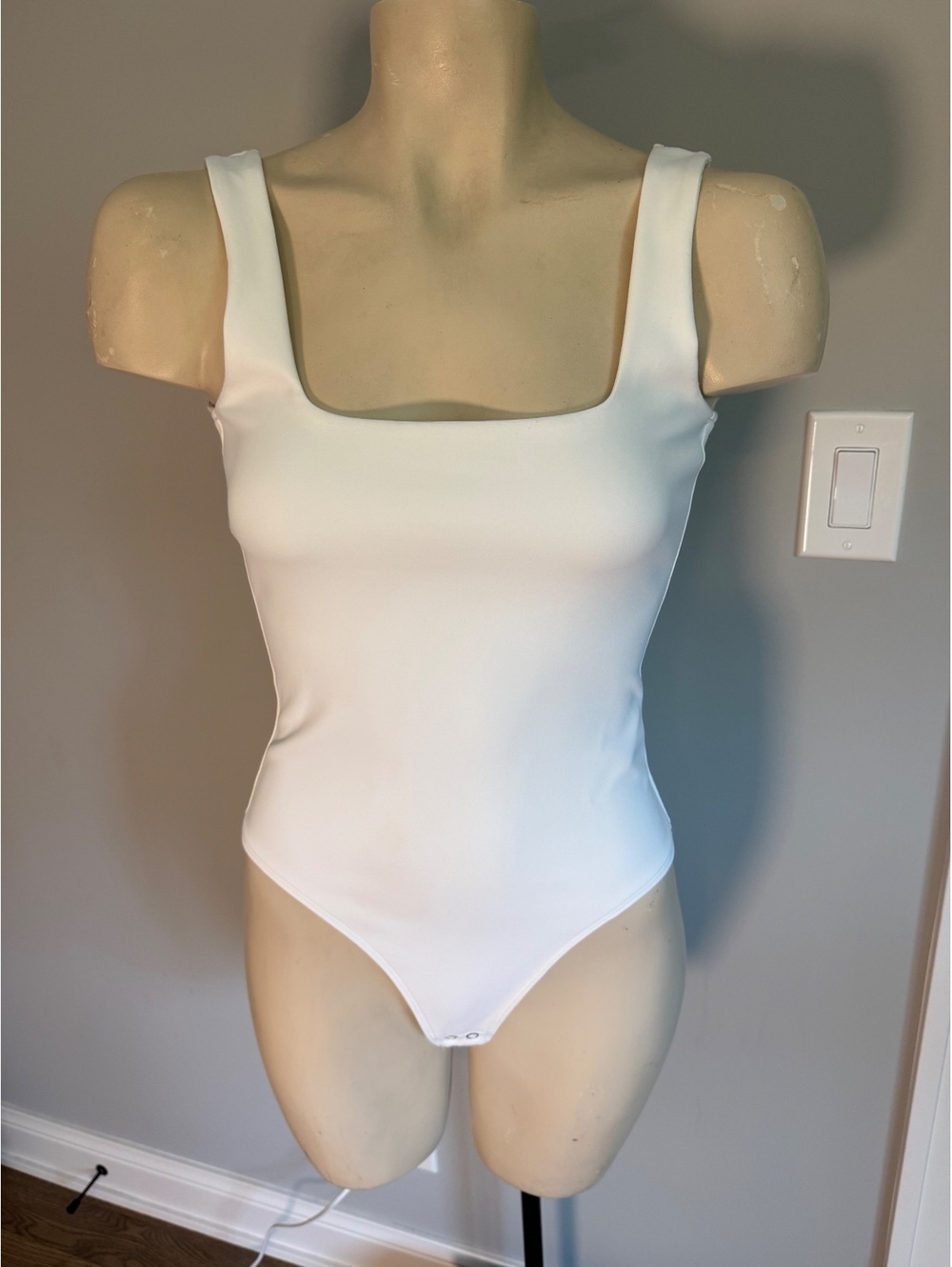 Good American White Square Neck Scuba Bodysuit